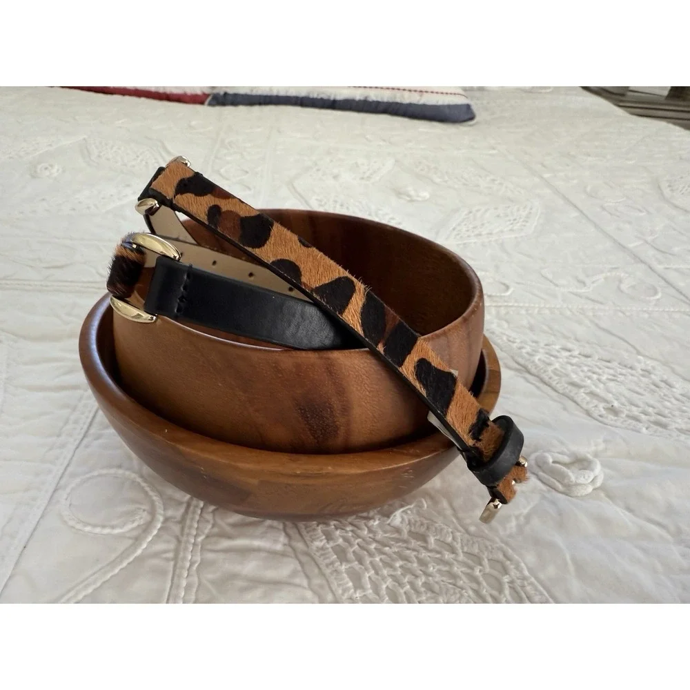 Banana Republic Dyed Calf‎ Hair Faux Leather Brown Skinny Belt Leopard Print XS